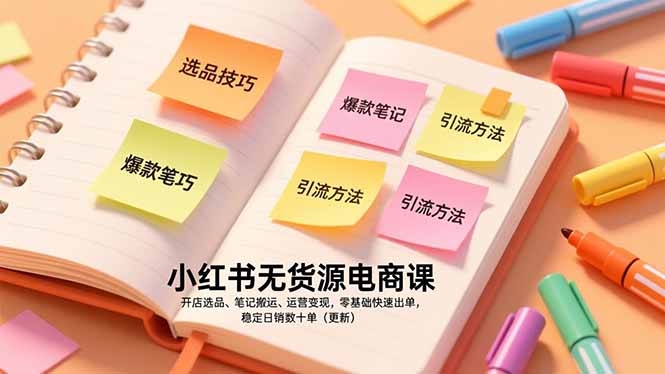 小红书无货源电商课，开店选品、笔记搬运、运营变现，零基础快速出单，稳定日销数十单(更新-站源网