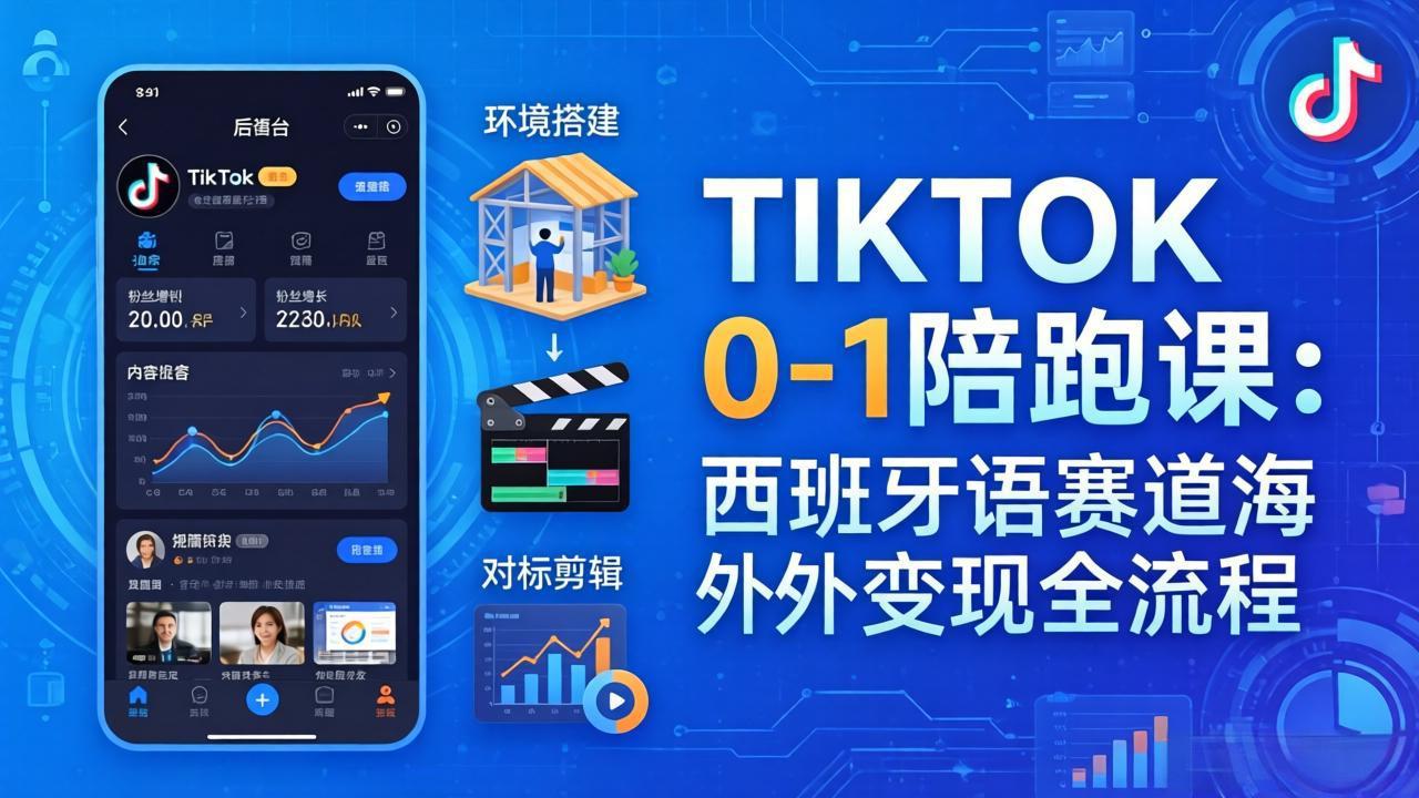 TIKTOK 0-1 陪跑课：从环境搭建到刷对标剪辑，西班牙语赛道海外变现全流程-站源网
