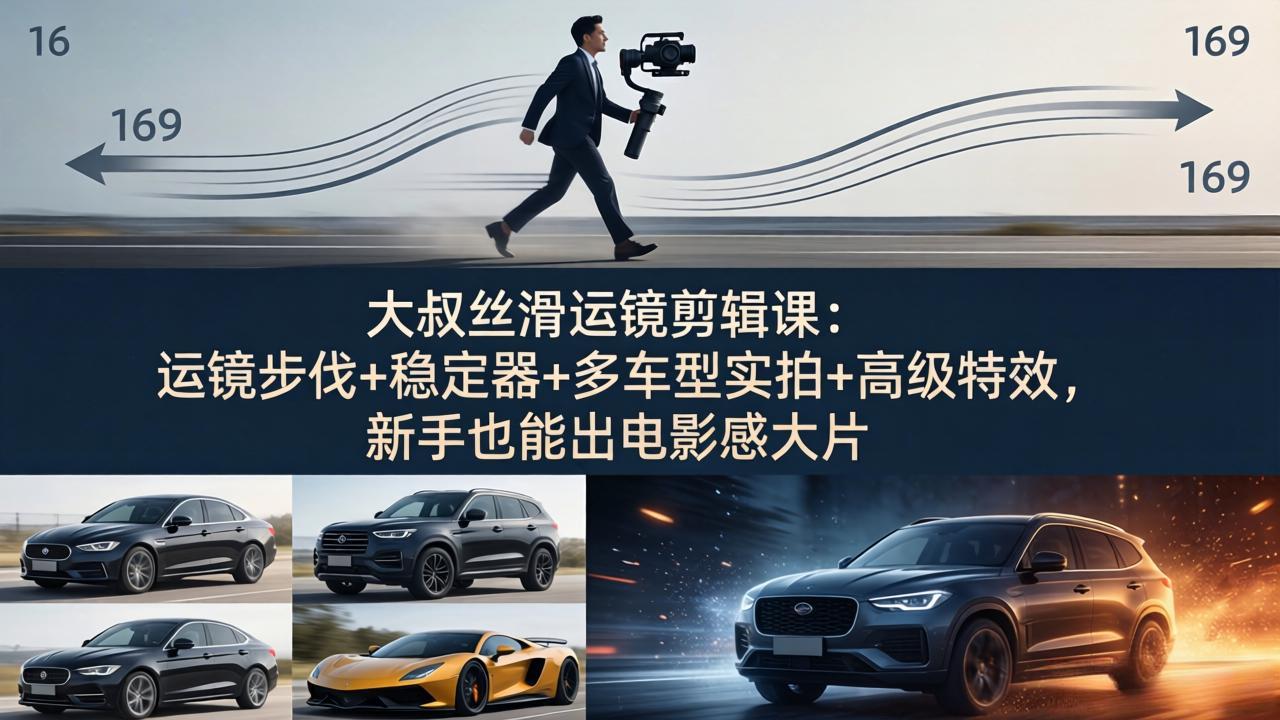 大叔丝滑运镜剪辑课：运镜步伐+稳定器+多车型实拍+高级特效，新手也能出电影感大片-站源网