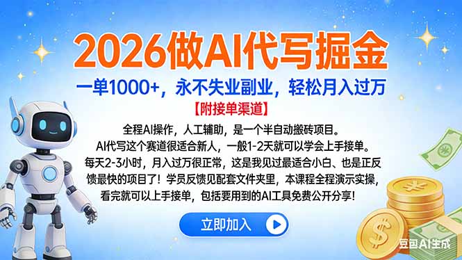 2026做AI代写掘金，一单1000+，永不失业副业，轻松月入过万-站源网