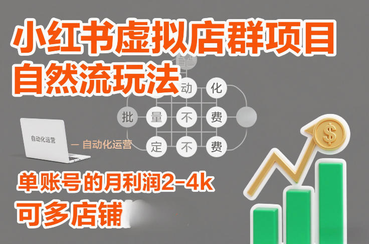 小红书虚拟店群项目，自然流玩法，批量自动化，稳定不费号，单账号的月利润2-4k，可多店矩阵-站源网