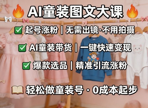 AI童装图文剪辑，某社群童装图文大课，起号涨粉、AI童装带货、爆款选品，无需出镜和拍摄-站源网
