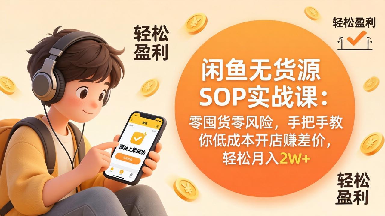闲鱼无货源SOP实战课:零囤货零风险,手把手教你低成本开店赚差价,轻松月入2w+-站源网