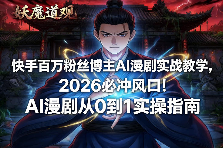 快手百万粉丝博主AI漫剧实战教学,2026必冲风口!AI漫剧从0到1实操指南-站源网