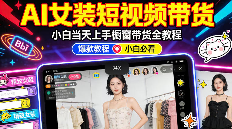 AI女装短视频橱窗带货：小白零门槛当天上手，高佣金爆款轻松賺！-站源网