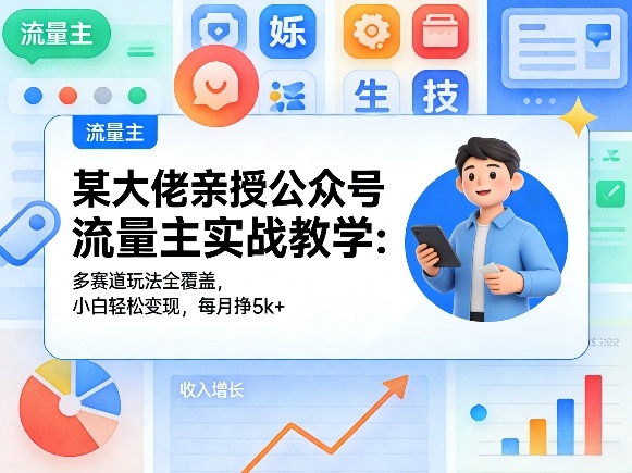 某大佬亲授公众号流量主实战教学:多赛道玩法全覆盖,小白轻松变现,每月多挣5k+-站源网