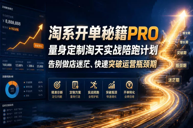 淘系开单秘籍PRO,量身定制淘天实战陪跑计划,告别做店迷茫、快速突破运营瓶颈期(2026年6月11)-站源网