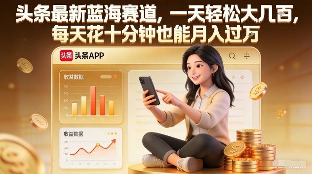 头条最新蓝海赛道，一天轻松大几张，每天花十分钟也能月入过1W【揭秘】-站源网