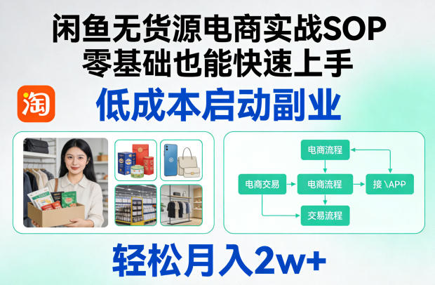 闲鱼无货源电商实战SOP，零基础也能快速上手，低成本启动副业，轻松月入2w+-站源网