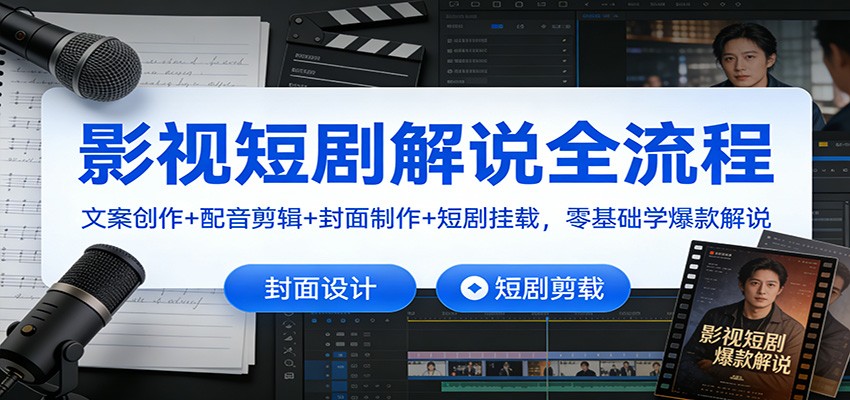 影视短剧解说全流程：文案创作+配音剪辑+封面制作+短剧挂载，零基础学爆款解说-站源网