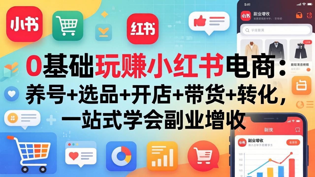 0基础玩赚小红书电商：养号+选品+开店+带货+转化，一站式学会副业增收-站源网