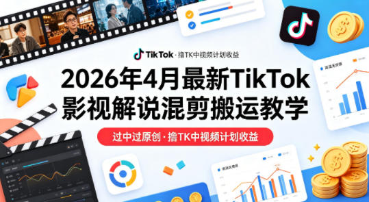 26年4月最新TikTok影视解说混剪搬运教学，过中过原创，撸TK中视频计划收益-站源网