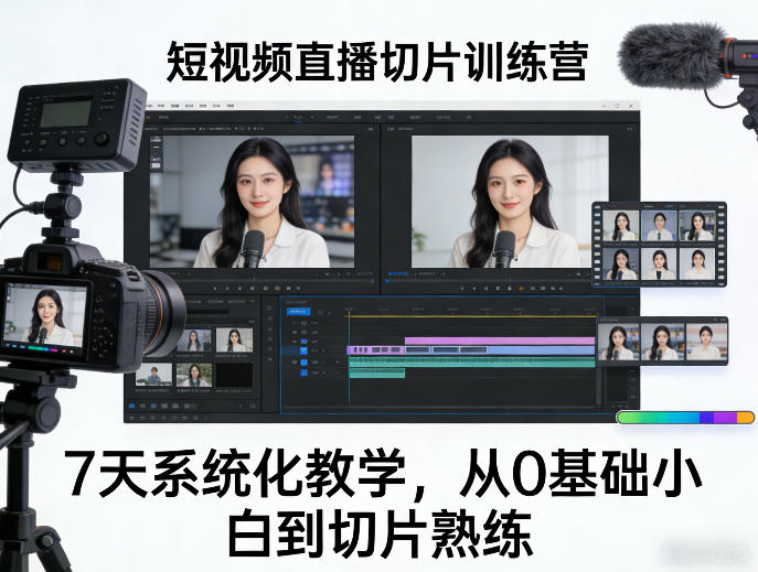 短视频直播切片训练营,7天系统化教学,从0基础小白到切片熟练-站源网