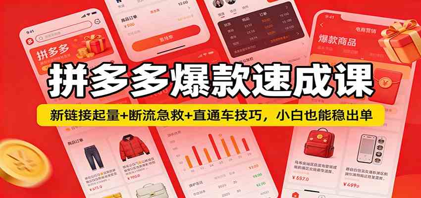 拼多多爆款速成课：新链接起量+断流急救+直通车技巧，小白也能稳出单-站源网