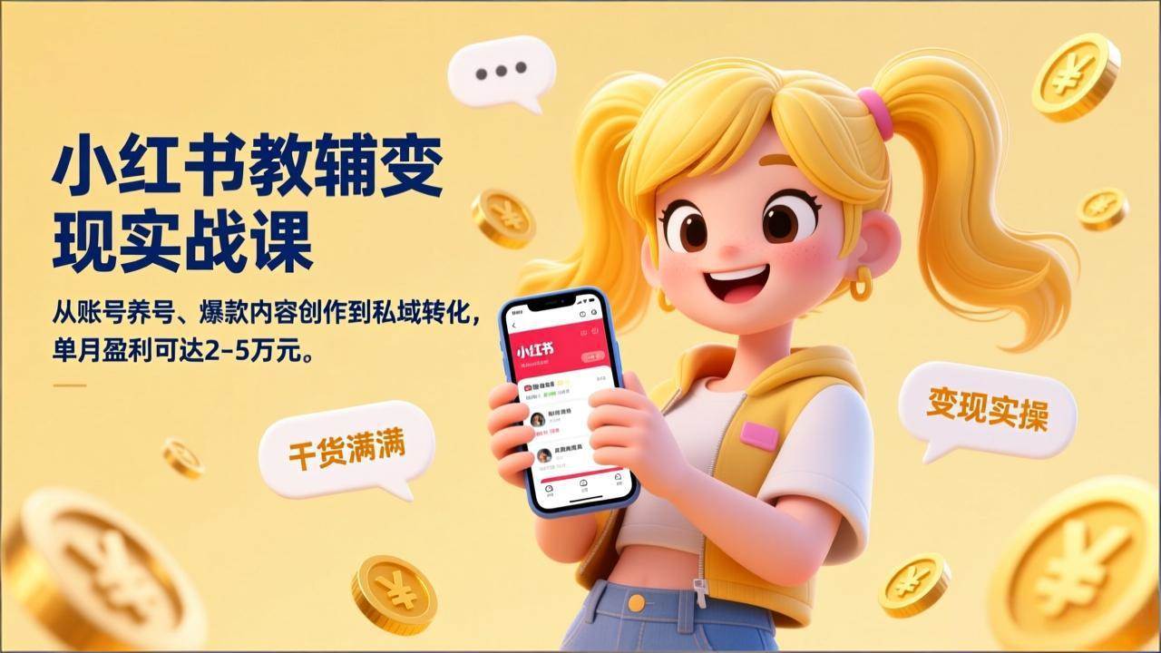 （17334期）小红书教辅变现实战课，从账号养号、爆款内容创作到私域转化，单月盈利可达2-5万元-站源网