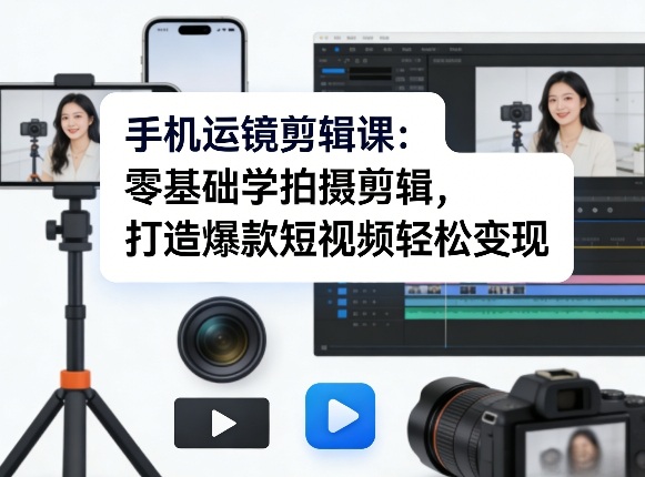 手机运镜剪辑课：零基础学拍摄剪辑，打造爆款短视频轻松变现-站源网