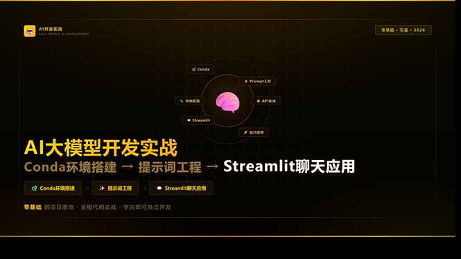 AI大模型开发实战：Conda环境搭建→提示词工程→Streamlit聊天应用，零基础到项目落地-站源网