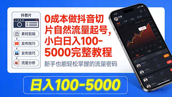 0成本做抖音切片自然流量起号,小白日入100-5000完整教程-站源网