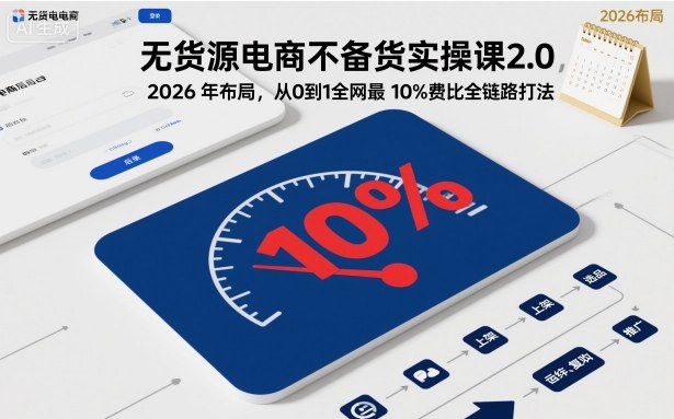 无货源电商不备货实操课2.0，2026年布局，从0到1全网最低10%费比全链路打法【更新26年4月】-站源网