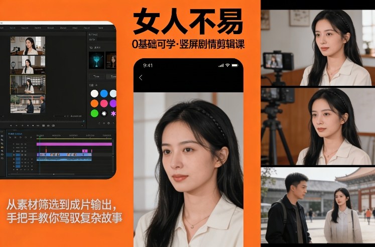 0基础可学！《女人不易》竖屏剧情剪辑课，从素材筛选到成片输出，手把手教你驾驭复杂故事-站源网