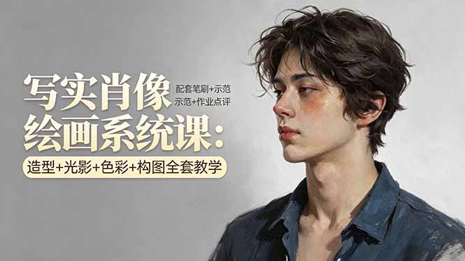 写实肖像绘画系统课：造型+光影+色彩+构图全套教学，配套笔刷+示范+作业点评-站源网