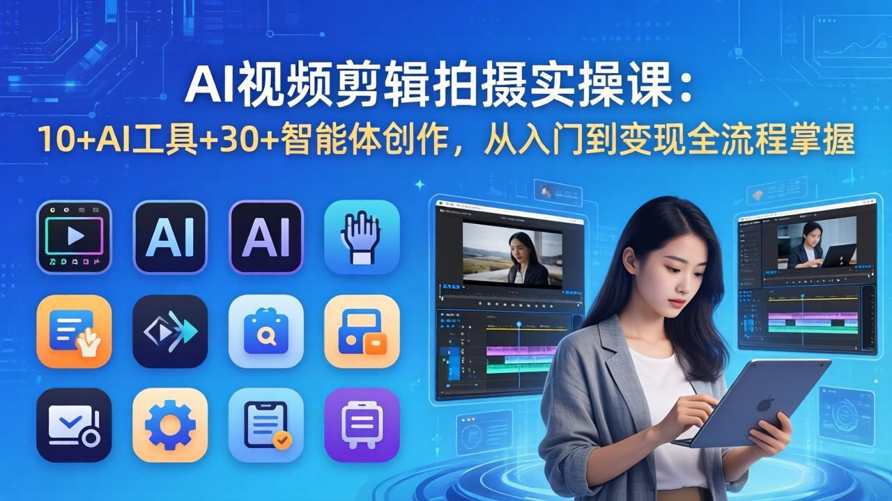 AI 视频剪辑拍摄实操课：10+AI工具+30+智能体创作，从入门到变现全流程掌握-站源网