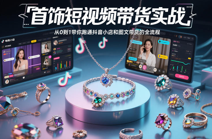 首饰短视频带货实战，从0到1带你跑通抖音小店和图文带货的全流程-站源网
