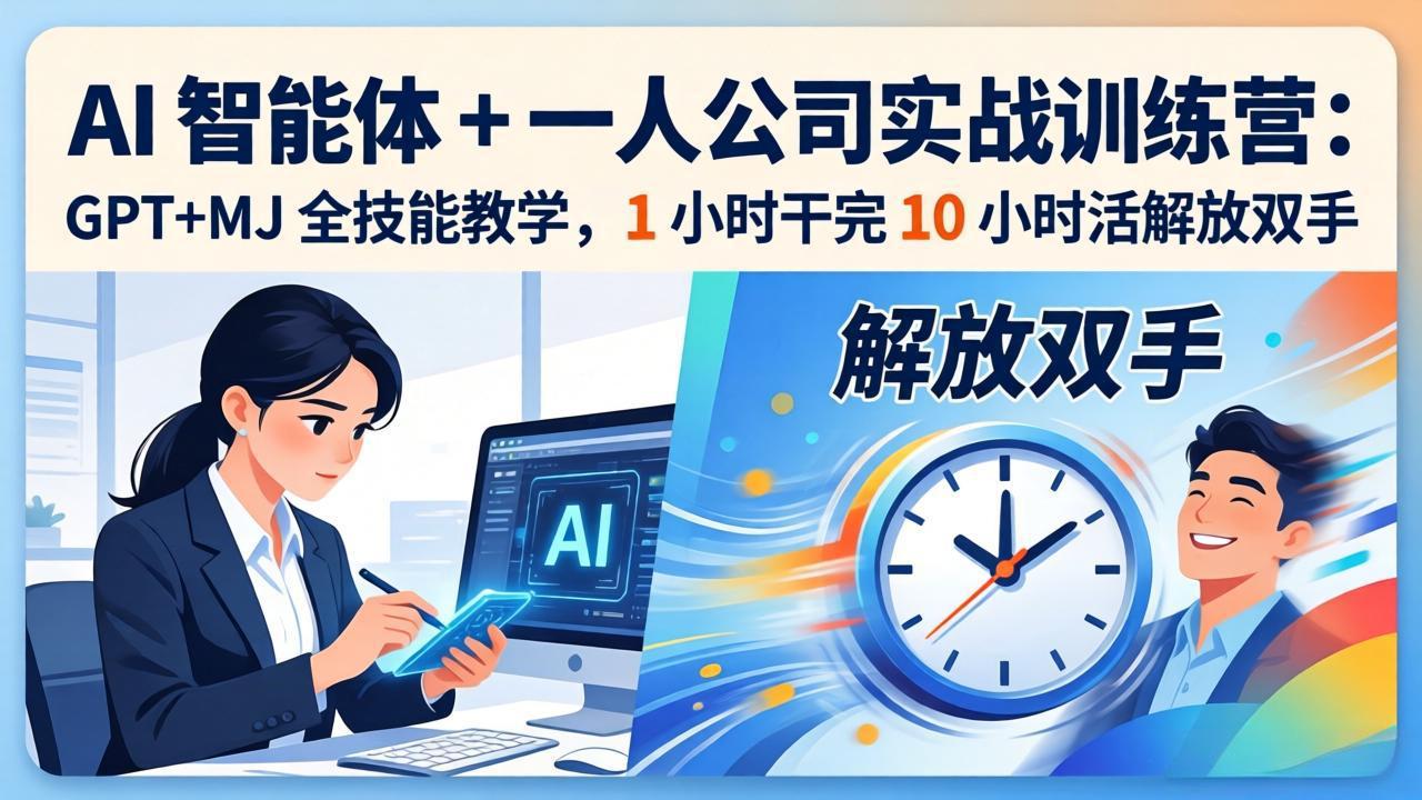 AI 智能体 + 一人公司实战训练营：GPT+MJ 全技能教学，1 小时干完 10 小时活解放双手-站源网