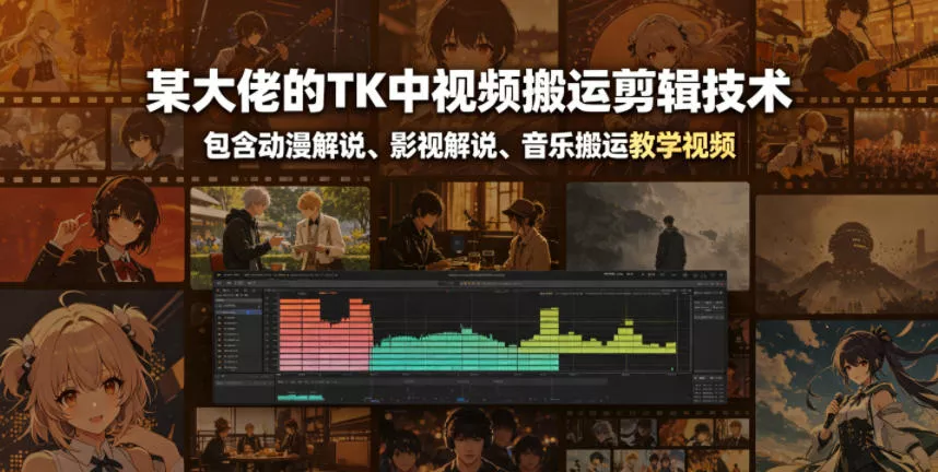 某大佬的TK中视频搬运剪辑技术,包含动漫解说、影视解说、音乐搬运教学视频-站源网