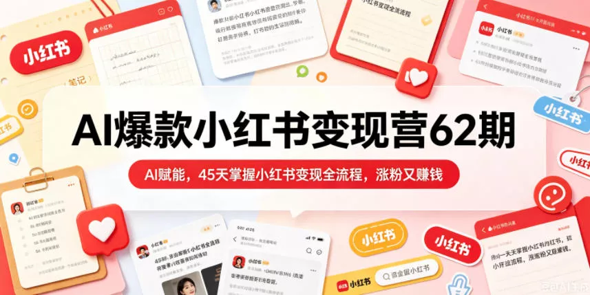 AI爆款小红书变现营62期2026年5月,AI赋能,45天掌握小红书变现全流程,涨粉又賺钱-站源网