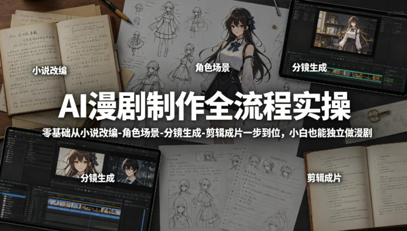 AI漫剧制作全流程实操,零基础从小说改编-角色场景-分镜生成-剪辑成片一步到位,小白也能独立做漫剧-站源网