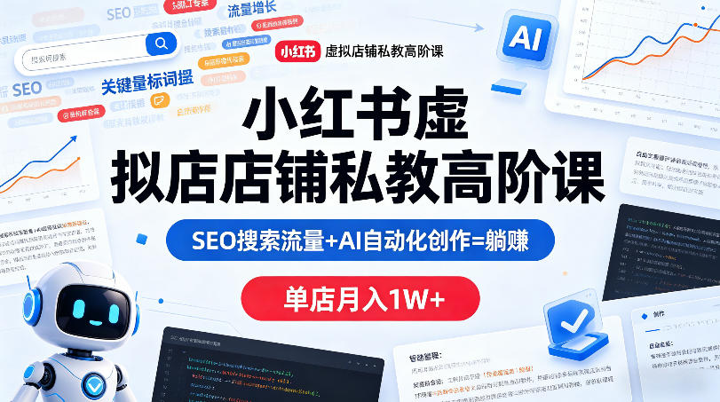 小红书虚拟店铺私教高阶课，SEO搜索流量+AI自动化创作=躺賺，单店月入1W+-站源网