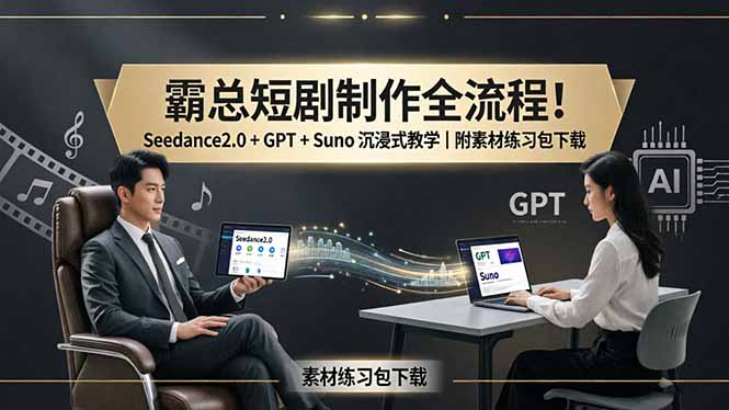霸总短剧制作全流程！Seedance2.0 + GPT + Suno 沉浸式教学｜附素材练习包下载-站源网