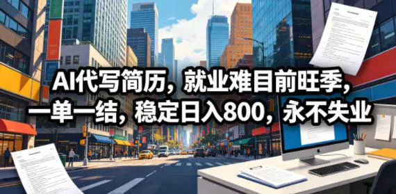 AI代写简历,就业难目前旺季,一单一结,稳定日入800,永不失业-站源网