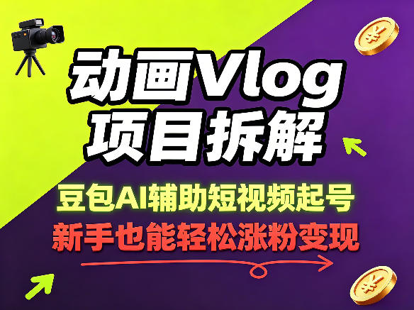 动画Vlog项目拆解,豆包AI辅助短视频起号,新手也能轻松涨粉,43条作品涨粉8.3W-站源网