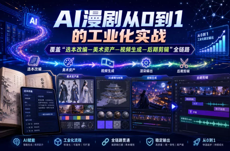 AI漫剧从0到1的工业化实战,覆盖“选本改编—美术资产—视频生成—后期剪辑”全链路(更新6月)-站源网