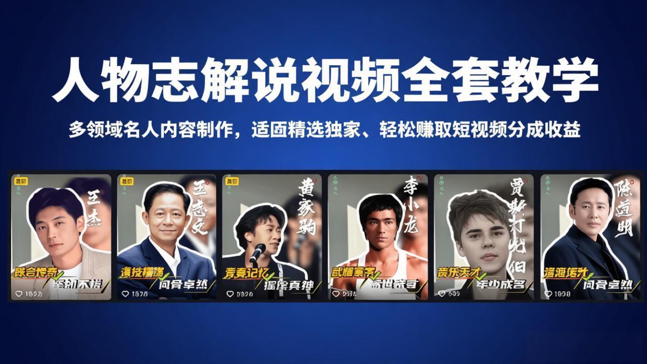 人物志解说视频全套教学，多领域名人内容制作，适配精选独家，轻松赚取短视频分成收益-站源网