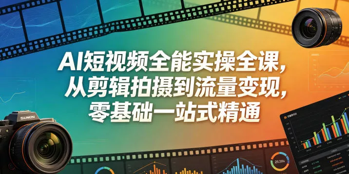 AI短视频全能实操全课，从剪辑拍摄到流量变现，零基础一站式精通-站源网
