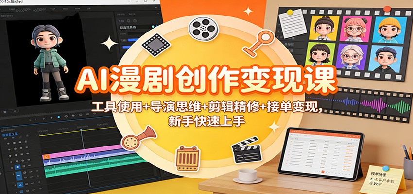 AI漫剧创作变现课:工具使用+导演思维+剪辑精修+接单变现,新手快速上手-站源网