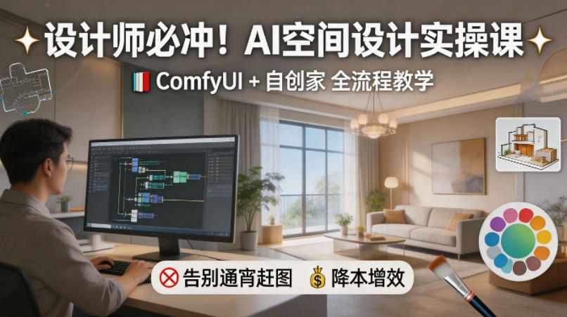 设计师必冲！AI空间设计实操课，ComfyUI+自创家全教学，告别通宵赶图，降本增效-站源网