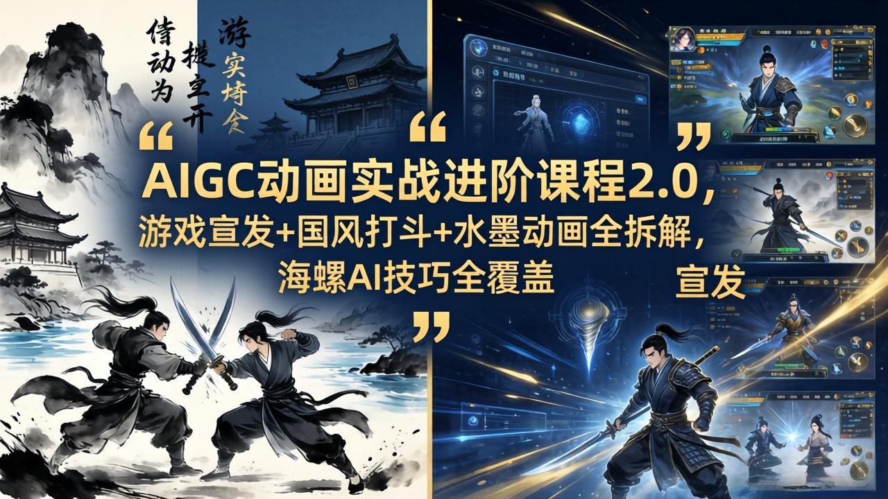 AIGC动画实战进阶课程2.0，游戏宣发+国风打斗+水墨动画全拆解，海螺AI技巧全覆盖-站源网