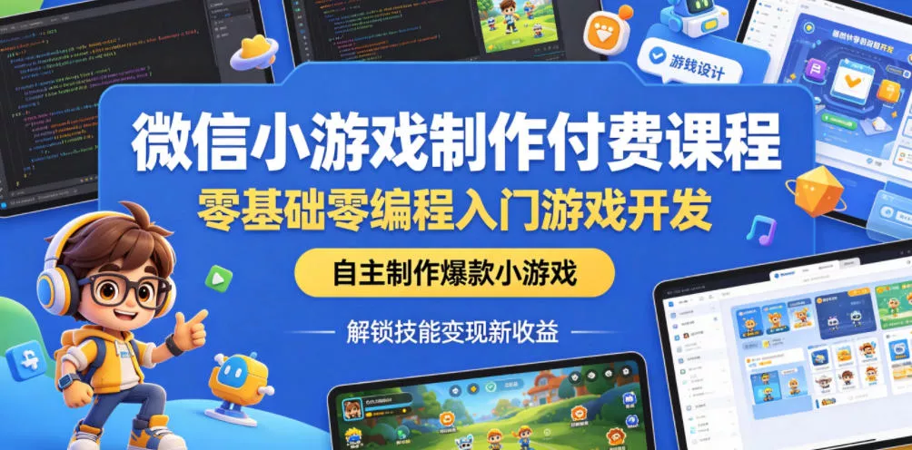 微信小游戏制作付费课程,零基础零编程入门游戏开发,自主制作爆款小游戏,解锁技能变现新收益-站源网