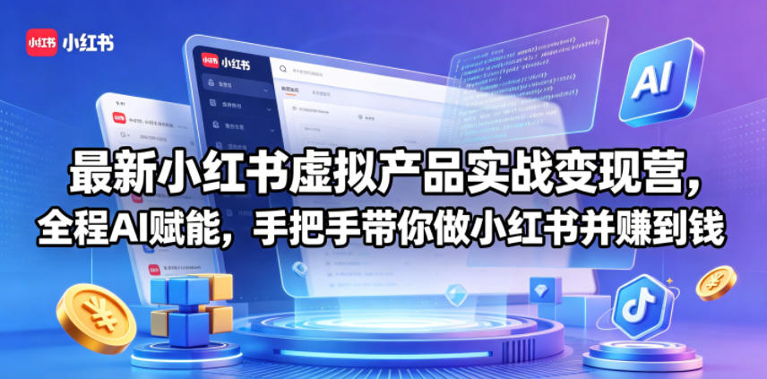 最新小红书虚拟产品实战变现营，全程AI赋能，手把手带你做小红书并赚到钱-站源网