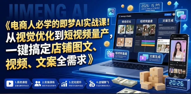 电商人必学的即梦AI实战课！从视觉优化到短视频量产，一键搞定店铺图文、视频、文案全需求-站源网