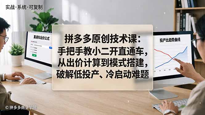 拼多多原创技术课：手把手教小二开直通车，从出价计算到模式搭建，破解低投产、冷启动难题-站源网