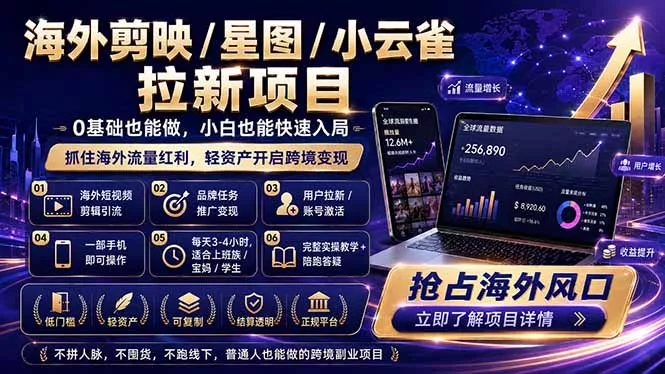 海外剪映 / 星图 / 小云雀拉新项目 普通人也能上手的跨境流量变现副业-站源网