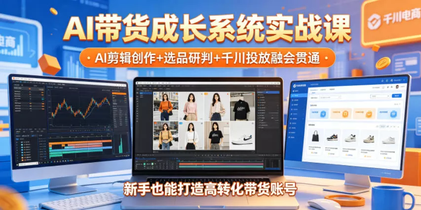 AI带货成长系统实战课,AI剪辑创作+选品研判+千川投放融会贯通,新手也能打造高转化带货账号(更新2026年)-站源网