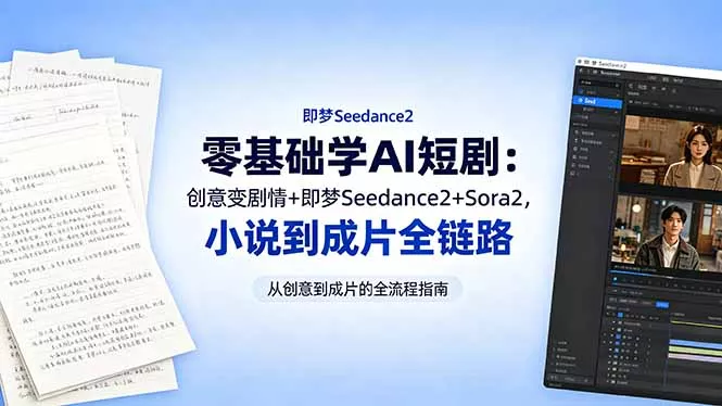 零基础学AI短剧:创意变剧情+即梦Seedance2+Sora2,小说到成片全链路-站源网