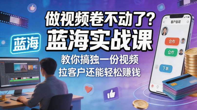 做视频卷不动了？蓝海实战课教你搞独一份视频，拉客户还能轻松賺钱！【原创双语字幕】-站源网