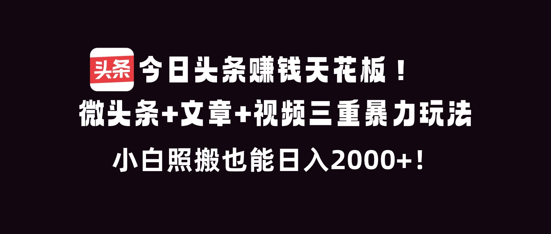 今日头条赚钱天花板！微头条+文章+视频三重暴利玩法，小白照搬也能日人2000+-站源网